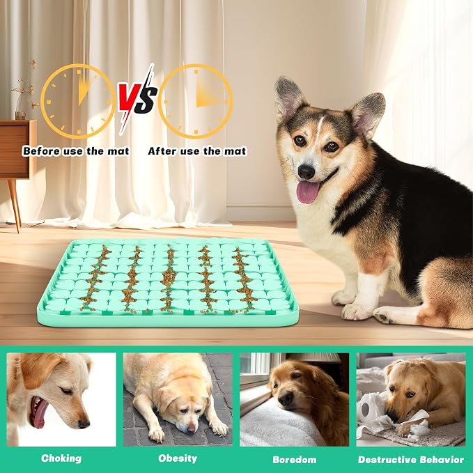 Dog Lick Mat, 23.6"x 15.7" Large Silicone Snuffle Mat with Suction Cups, Slow Feeder for Small Medium Large Dogs Slow Eating, Boredom Reducer (Green)