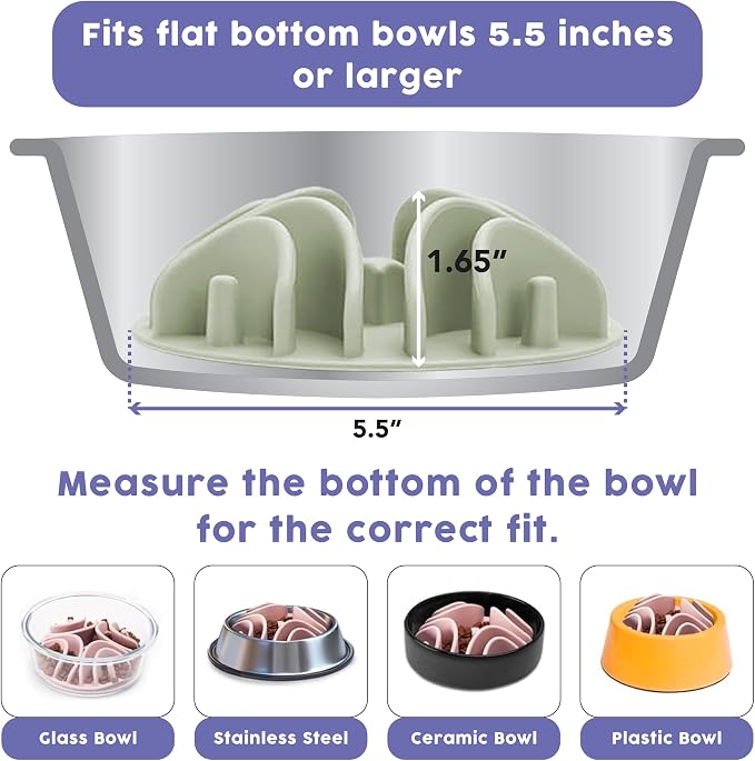 Lick Mat + Slow Feeder Bundle – Silicone, Non-Slip, and Dishwasher Safe - (1) Dog Lick Mat and (1) Slow Feeder Insert for Dog Bowls Over 5.5-Inches - with Suction Cups - Wet and Dry Food-Compatible