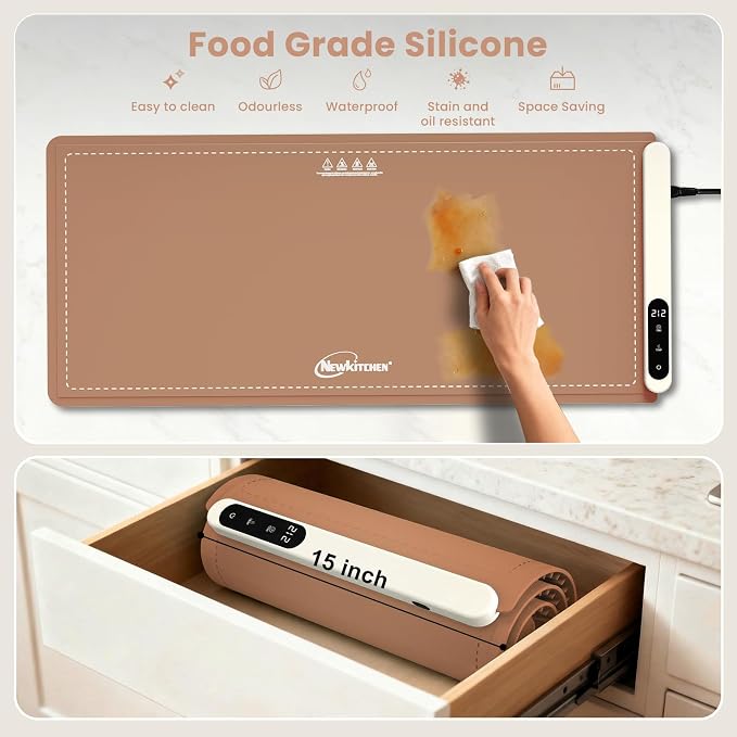 Warming Mat for Food, 36"x16" Food Warming Mat 6 Temperature & 6 Timer Settings Upgrade Graphene Fast Full Surface Heating-Versatile Food Warmer for Gatherings, Parties, Everyday Use-Light Caramel