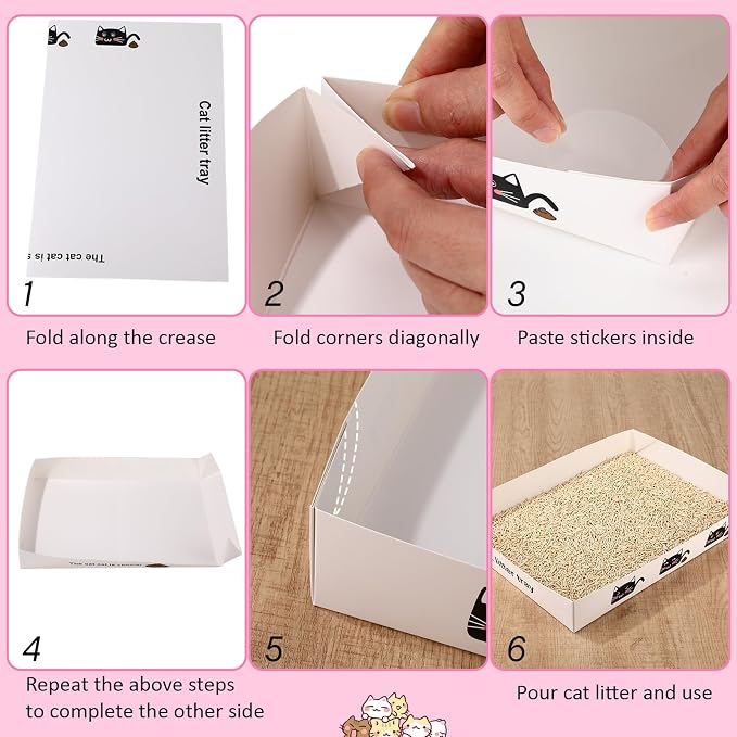 Amyhill 30 Pack Disposable Cat Litter Box 13.8x10x2in Foldable Paper Kitty Trays Bulk Portable Water Proof Cardboard Boxes for Cats Rabbits Guinea Pig Hamster Pets Travel Indoor Supplies (White)