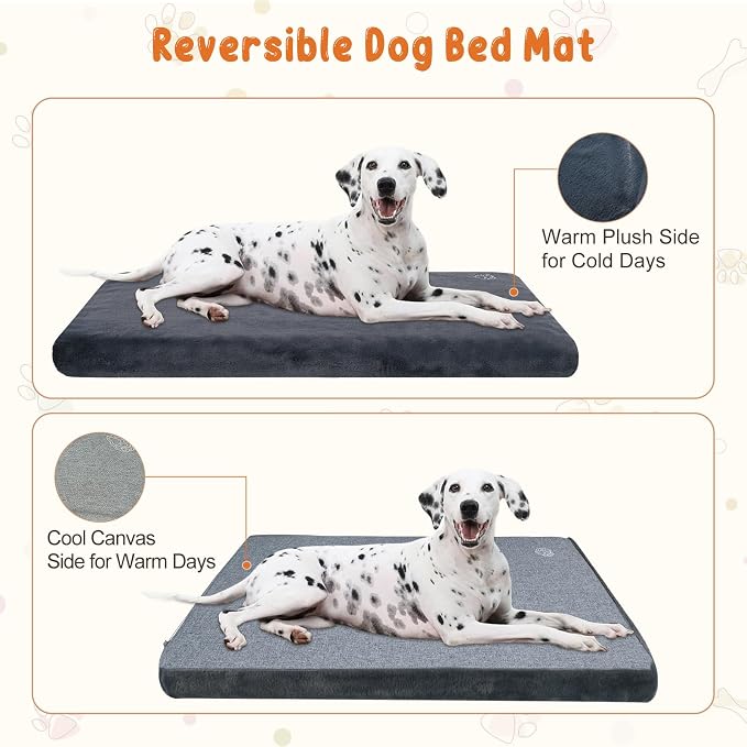EMPSIGN Stylish Dog Bed Mat Dog Crate Pad Mattress Reversible (Cool & Warm), Water Proof Linings, Removable Machine Washable Cover, Firm Support Pet Crate Bed for Small to XX-Large Dogs, Grey