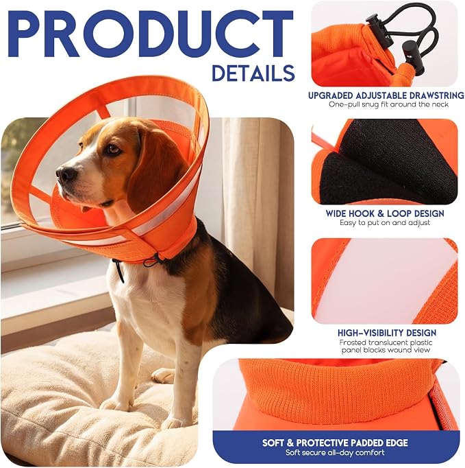 ASENKU Dog Cone Collar, Protective Recovery Dog Collar After Surgery, Comfy Adjustable Cone for Dogs to Stop Licking, Pet E-Collar for Small, Medium & Large Dogs(Orange, XL)