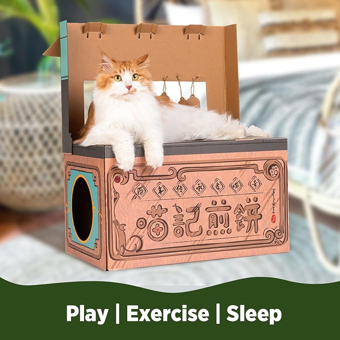 SMILE PAWS Cat Beds for Indoor Cats, Cardboard Cat House with Scratchers, Pancake Shop, Large Sturdy Cat Furniture Condo Cave Tent, Easy to Assemble Pet Toys Accessories Stuffs, Bunny Small Animals