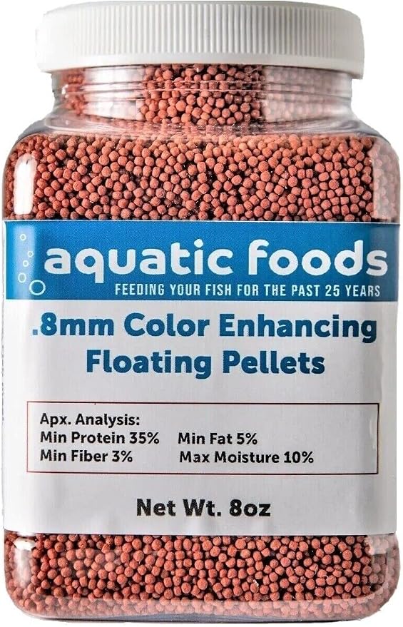 0.8mm Color Enhancing Floating Pellets for Baby Discus, Cichlids, All Tropicals, Koi and Pond Fish…8oz Small Jar