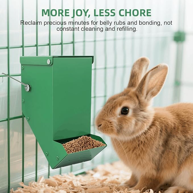 2 Packs Hay Feeder Rabbit, Metal Small Animal Feeder with Lid & Mesh Bottom, 3.1 Inch 1 LBS Capacity, Gravity Food Dispenser for Guinea Pigs Chinchillas, Cage or Outdoor Use, Green