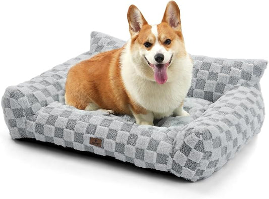 ABCPET Large Dog Bed Sofa, Fluffy Pet Bed for Medium and Large Dogs, Supportive Dog Couch Sofa for Dogs, Pet Sofas with Washable Cover & Non-Slip, 38 inch, Grey