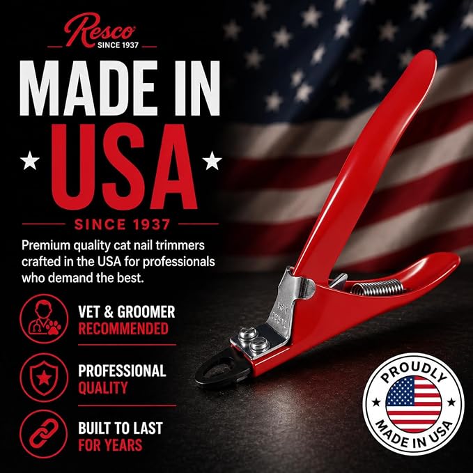 Resco Original Cat Nail Clippers – USA-Made Professional Feline Claw Trimmer, Heavy Duty Steel – Red