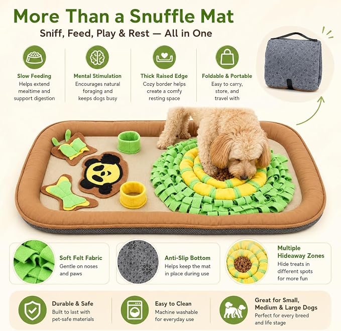 2IN1 Dog Bed Mat&Snuffle Mat for Dogs Large Breed, 28.3''x28.3'' Interactive Puzzle Dog Food Mat, Easy to Clean, Durable, Mental Stimulation & Slow Feeding Game for All Breeds