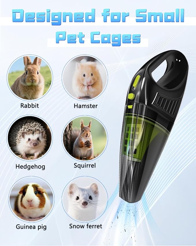 Guinea Pig & Rabbit Poop Vacuum: Extended Capacity Cordless Cleaner for Pet Cages – Tackle Daily Messes of Guinea Pig, Bunny, Bird, Reptile & Other Small Animals - Black