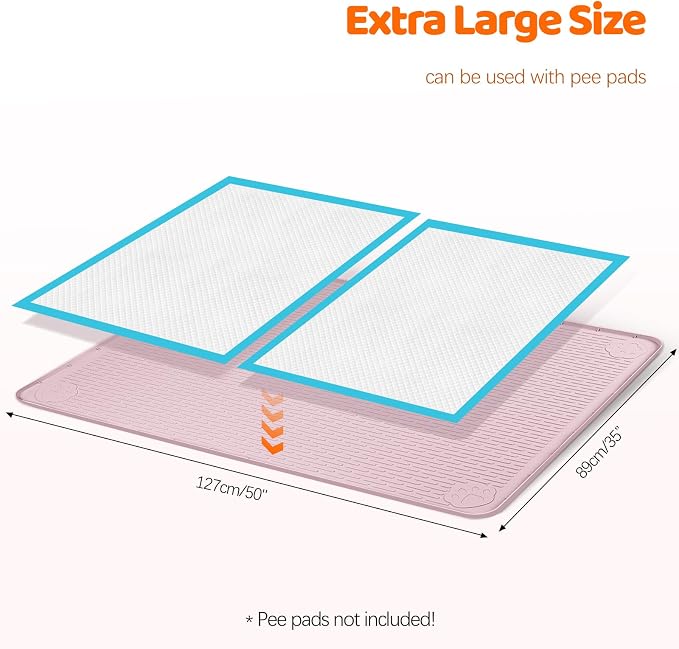 Pee Pads for Dogs, 50" x 35" Extra Large Reusable Silicone Mat, Washable Puppy Training Pads for Potty Training, Non-Slip, Leak-Proof, Indoor Floor Protection (Pink)