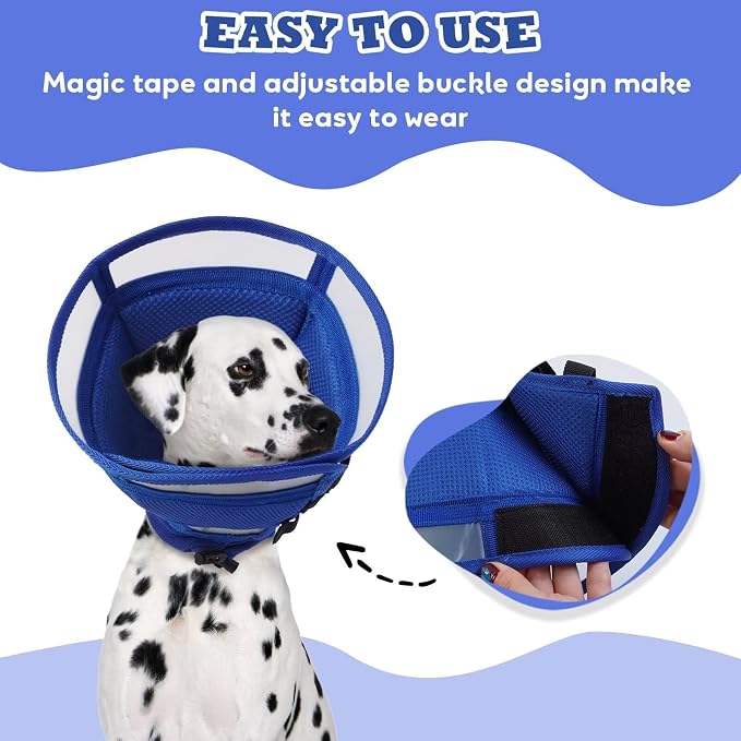 Soft Dog Cone for Dogs After Surgery,Foldable Dog's Cone Collar,Adjustable E Collar Alternative to Stop Licking,Pet Cones for Dog,Doggy Surgery Collar,Dogs Recovery Collars & Cones,Blue,XL