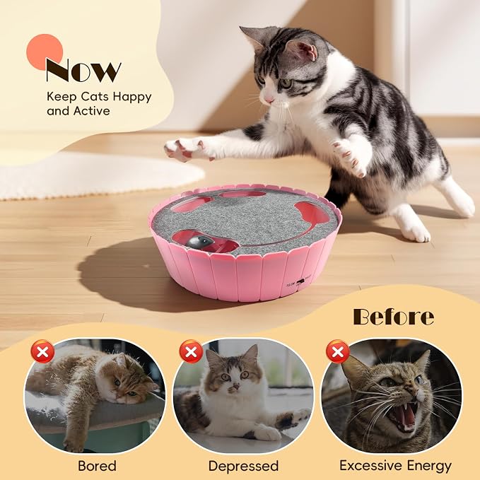 Pawaboo Interactive Cat Toy with Moving Mouse, Electronic Motion Pop and Play Hide Seek Cat Toys, Automatic Teaser Cats Toys Interactive for Indoor Cats Play, Pink