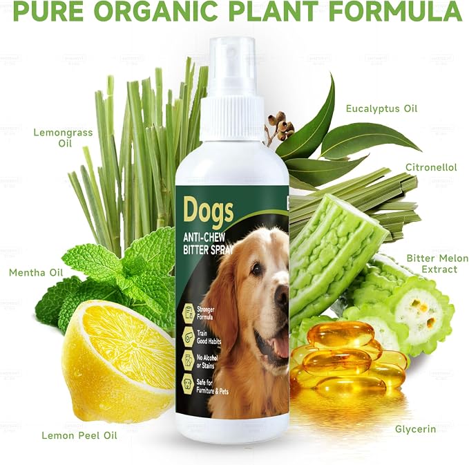 Bitter Dog No Chew Spray, Dog Deterrent Spray for Furniture & Carpet, Puppy Corrector & Training Spray for Dogs & Puppies, Safe & Natural, Prevent Peeing, Biting, Chewing & Licking Injuries, 2 Bottles