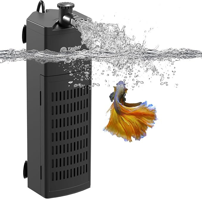 Yaubay Aquarium Internal Filter for Up to 20 Gallons, Upgraded Fish Tank Filters with 4-Stage Filtration Trio, Adjustable Water Flow, Quiet Corner Filters for Fish Turtle Shrimp Tank, 130GPH, 9.8W