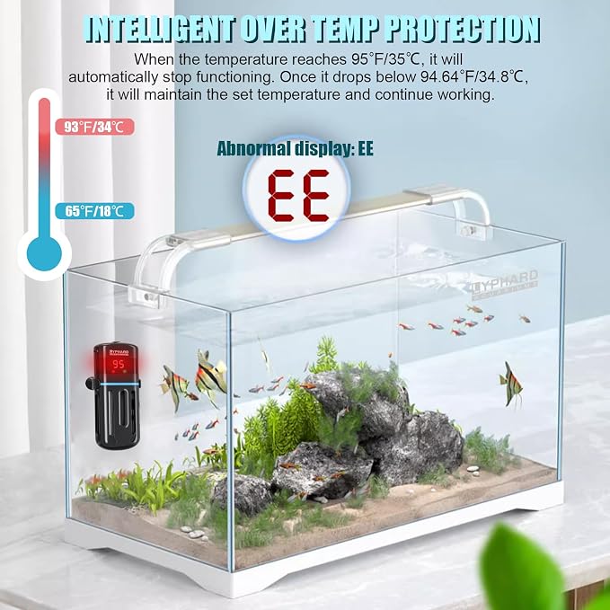 LYPHARD AQUARIUMS Electronic Aquarium Heater, 300W Small Fish Tank Heater, Adjustable Submersible Heater PID Temperature Control with LED Digital, Water Dry Automatic Shut Off for Fresh Seawater