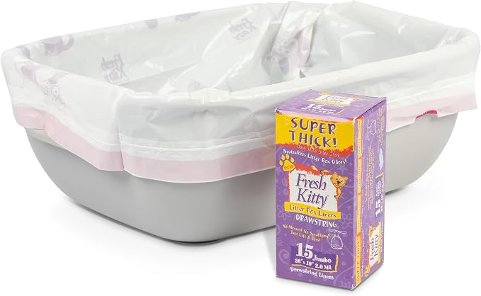 15 Count Fresh Kitty Litter Box Liners Super Thick, Durable, Easy Clean Up Jumbo Drawstring Scented Litter Pan Box Liners, Bags for Pet Cats (Pack of 3)