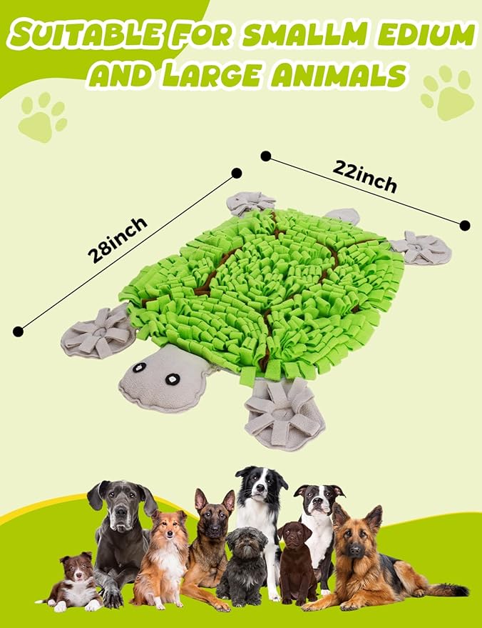 Snuffle Mat for Dogs, 28.8''x22.8'' Large Nose Work Mat, Dog Food Mat for Foraging and Mental Stimulation, Interactive Feeders for Boredom Relief (Green)