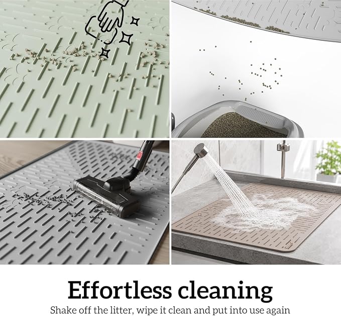 OHMO Cat Litter Mat Large Trapping Mat Premium Silicone Rubber 31.5x23.6 Sage Green, Waterproof and BPA Free Kitty Litter Box Mat, Easy to Clean and Keeps The Floor Tidy