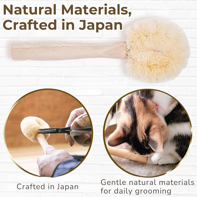 Wablade Cat Brush 7.5 Inch, Gentle Grooming Brush for Sensitive Cats & Kittens – Soft Grooming & Massage, Gently Removes Loose Surface Fur (Not a Deshedding Tool), Sisal, Made in Japan (Type-A)