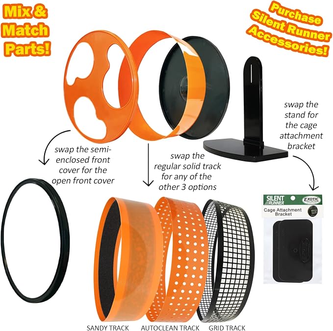 Silent Runner 12" Regular Wheel + Sandy Track + Cage Attachment - Pet Exercise Wheel Package Set - for Sugar Gliders, Female Rats, Hamsters, Mice and Other Small Pets