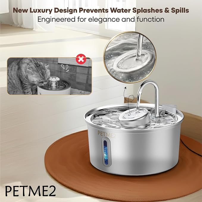 Luxury Smart Pet Fountain 2026 – 3.2L/108oz Stainless Steel Automatic Cat & Dog Water Fountain, Indoor Pet Water Dispenser with LED Light, Quiet Pump, Dual Flow Modes, 4-Layer Filter, Dishwasher Safe