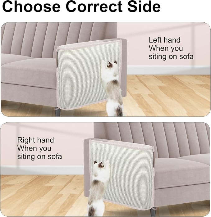 Cat Scratch Sofa Protector,27.6”L*19.6“W Cat Scratch Furniture Protector Pad Couch Arm Sheild with Natural Sisal for Protecting Couch Sofa Chair Furniture（Beige/Right Handed