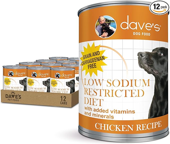 Dave's Pet Food Restricted Sodium Diet for Dogs, Chicken Pate Recipe, 13.2 oz Canned Dog Food, Case of 12