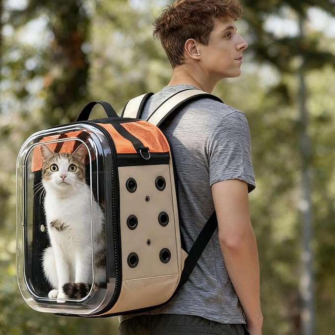 Hp hope Cat Backpack Carrier: Large Breathable Cat Backpack Bubble - Fit up to 17 lbs Transparent & Foldable Space Capsule Kitty Backpack Carrier Expandable Airline Pet Carrier for Hiking Travel