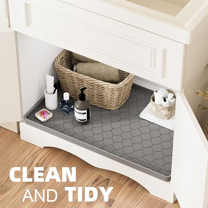 Winisok Silicone Under Sink Mat 25" x 22", kitchen Essentials and Gadgets, Shelf liner and Cabinet Protector, Home Organizers and Storage, Waterproof Bathroom Tray