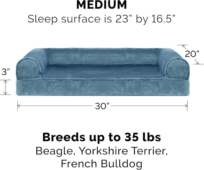Furhaven Replacement Dog Bed Cover Faux Fur & Velvet Sofa-Style, Machine Washable - Harbor Blue, Medium