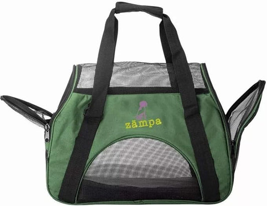 Airline Approved Soft Sided Pet Carrier by Zampa, Low Profile Travel Tote, Removable pad, Premium Zippers & Under Seat Compatibility, for Cats and Small Dogs (Medium) (Olive Green)