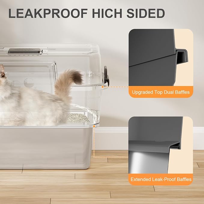 2PACK Stainless Steel Litter Box with Lid, XL Extra Large Litter Box for Big Cats, Enclosed Metal Litterbox High Sided, Easy Cleaning Anti-Urine Leakage, Mat & Filter Pedal & Scoop, Dark Grey