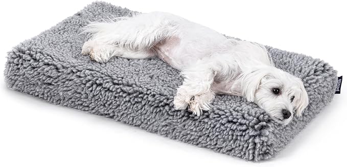 PELZIN Stoutwool 4" Indestructible Dog Bed - Orthopedic Chew Proof Dog Crate Pad - Fluffy Kennel Mat for Aggressive Chewers - Ideal for Small Breeds & Fits 24-Inch Crate - 23"x16", Charcoal