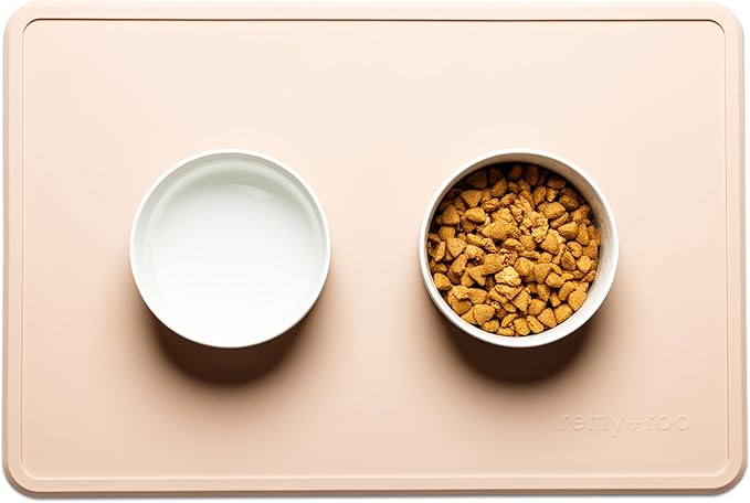 Remy+Roo Sand Silicone Dog Food Mat for Pet Bowl | 23.6" x 15.7" | 100% Waterproof | Non-Slip | Dishwasher Safe