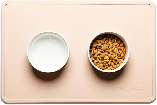 Remy+Roo Sand Silicone Dog Food Mat for Pet Bowl | 23.6" x 15.7" | 100% Waterproof | Non-Slip | Dishwasher Safe