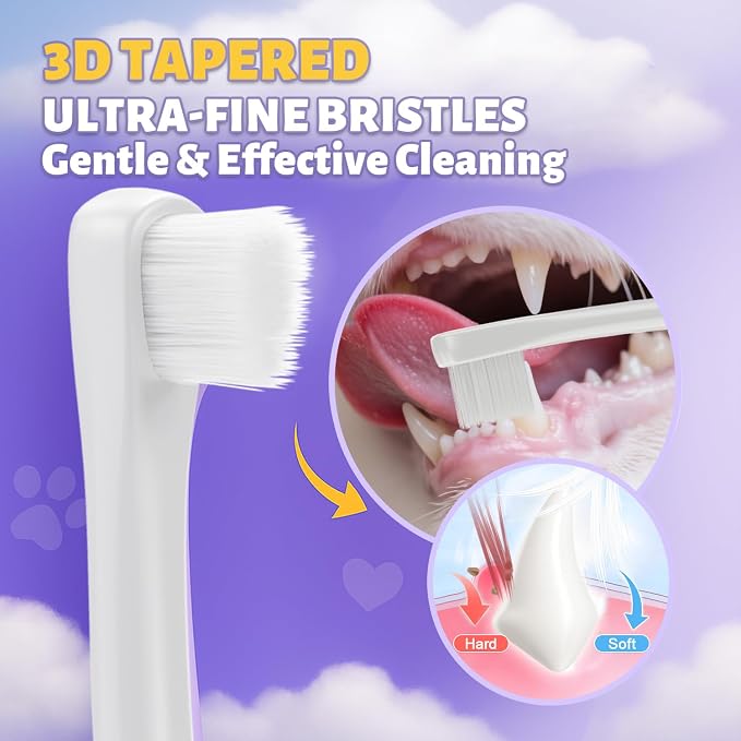Cat Toothbrush for Daily Teeth Cleaning 2pcs + 6% nHA Pet Dual-Enzymatic Toothpaste