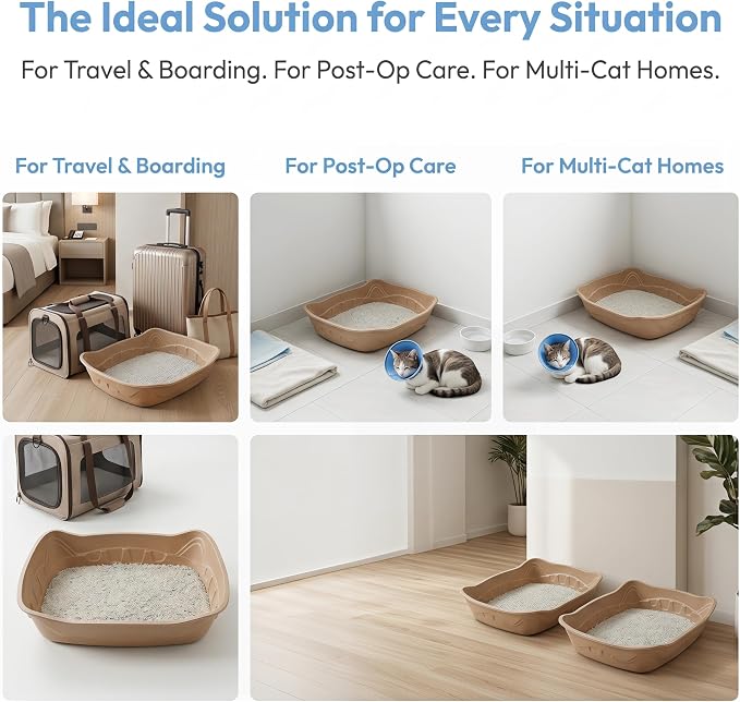 Disposable Cat Litter Boxes for Cats Large, 6 Pack Leak-Proof Disposable Litter Box Kit with 6lbs Tofu Cat Litter, 95% Bamboo Fiber, Durable for Travel, Temporary Use & Home