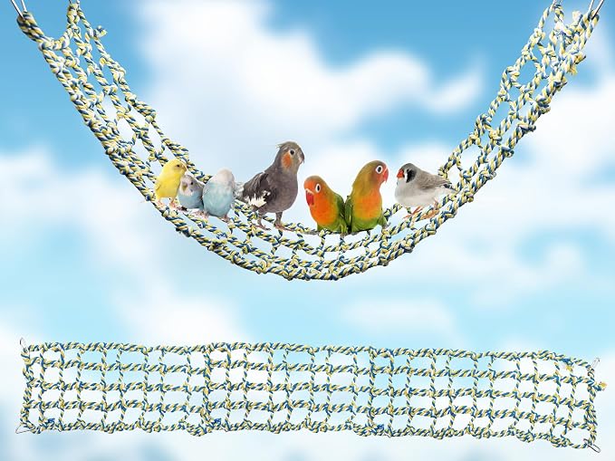 Colorful Bird Rope Net, Rat Climbing Ladder Bridge Toy, Hanging Pet Hammock, Cage Accessories for Small Animals Hamster Parakeets Cockatiels Guinea Pig Chinchilla Ferret - 45 × 7.5 Inch