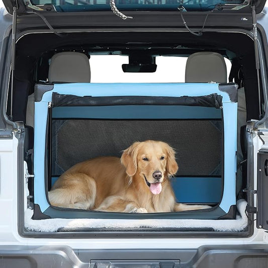 JOYTUTUS 38 Inch Collapsible Dog Crate, Steel Frame 8-Bar Foldable Soft Kennel, Portable Travel Crate for Large Dog Up to 70lbs, Oxford Cat Carrier Fit for Car Travel Indoor Outdoor