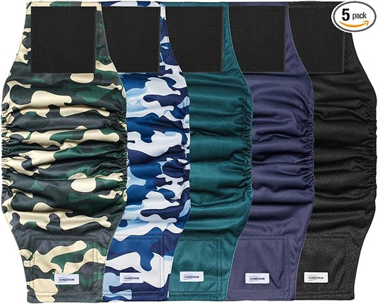 Reusable Dog Diapers Male, Premium Washable Belly Bands for Dogs, Pack of 5, High Absorbing Small Dog Wraps for Doggie & Puppy in Incontinence or Excitable Urination and Training(S)