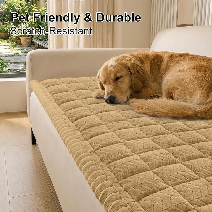 Smiry Couch Cover for Dogs, Non Slip Fuzzy Pet Sofa Covers Washable for 3 Cushion Couch, Soft Thick Furniture Protector for Cats Dogs, Against Fur, Dirt, Scratch Resistant (Camel, 35.4"x82.7")