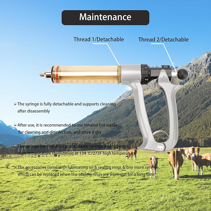 50ML Semi-Automatic Adjustable Injector Syringe, Precision Syringe Pump - Adjustable 1ml to 5ml Range for Fast Continuous Injection in Pigs, Cattle, Chicken, Goat, and Other Livestock