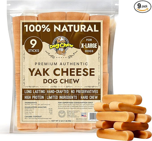 Tibetan Dog Chew Yak Cheese Sticks - Natural Treats for Extra Large Dogs, Long-Lasting, Easy Digest, Perfect for Aggressive Chewers, Grain and Gluten-Free, 9 Durable Chews