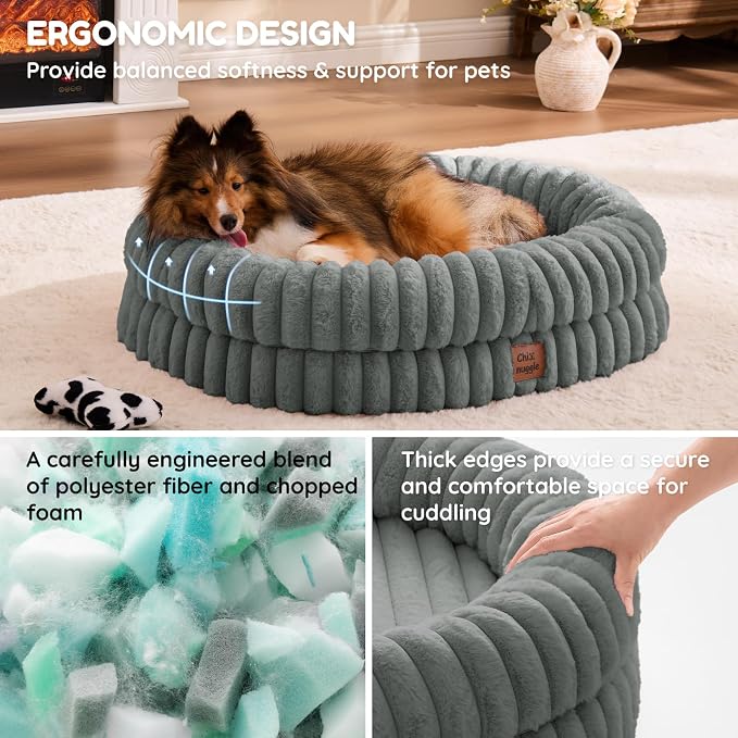 ChiXnuggle Orthopedic Dog Bed for Medium Dogs, Waterproof Faux Rabbit Fur Dog Couch with Egg Crate Foam Support and Washable Removable Cover, Bolster Pet Sofa with Non-Slip Bottom, 30x24x7, Grey