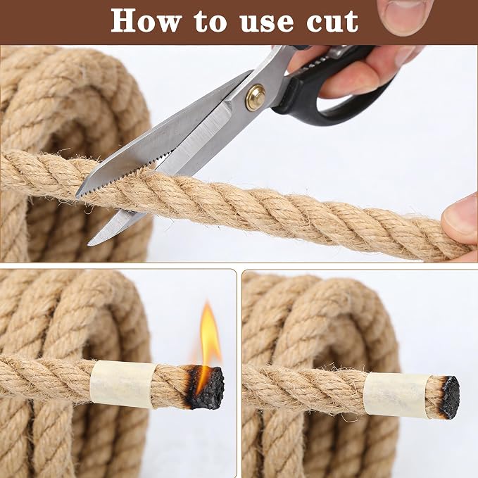 Jute Rope Natural Jute Manila Rope Nautical Hemp Twisted Natural Thick Heavy Duty Ropes for Crafts, Bundling,Anchor, Hammock, Nautical, Tug of War, Railings,Decorate (2 in X 50 Ft)