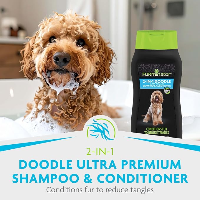 FURminator Doodle Bundle | FURminator 2-in-1 Doodle Grooming Tool for Dogs, 2-in-1 Ultra Premium Shampoo & Conditioner 16oz & deTangling Leave-in Conditioner Spray 8.5oz