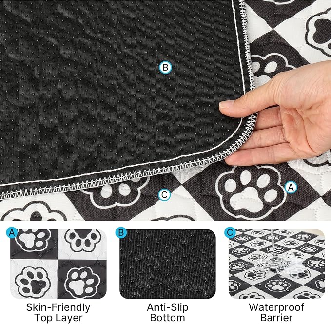 Extra Large Washable Pee Pads for Dogs and Cats, 48x48In 5-Layer Ultra-Absorbent & Leak-Proof Potty Training Pads, Non-Slip Whelping Potty Pads for Housebreak Crates, Floors, Cars, 2 Packs