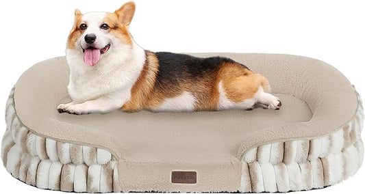 Dwanton Orthopedic Dog Bed for Medium Dogs with Gel Memory Foam, Waterproof Dog Sofa, Washable Pet Bed with Four Sided Bolster Cushion, Removable Cover & Non-Slip Bottom, 36", Tie-dye Khaki
