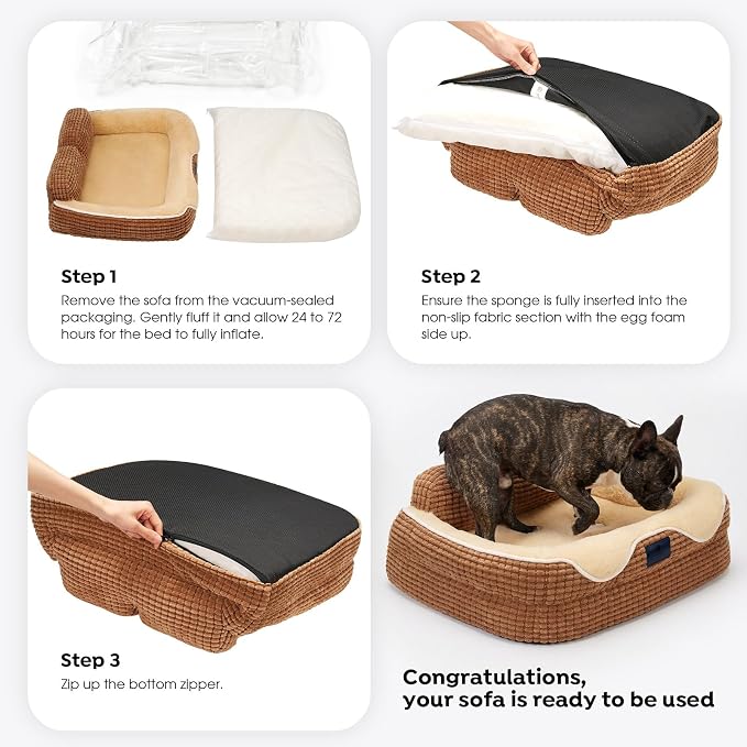 Veehoo Cute Dog Bed for Medium Sized Dogs, Orthopedic Waterproof Medium Pet Beds with Sides, High Back Non-Slip Bottom and Egg-Crate Foam Pet Couch Sofa with Washable Removable Cover, 28"