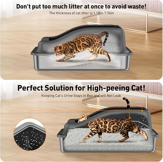Stainless Steel Cat Litter Box with Natural Sisal Cat Scratching Mat Non-Sticky,Anti-Leakage,Easy Cleaning